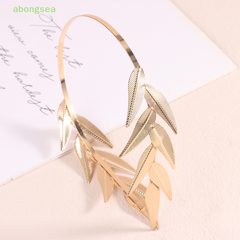 Abongsea Băng Đô Cài Tóc Hình Lá Bằng Kim Loại Màu Vàng Thanh Lịch Cho Cô Dâu
