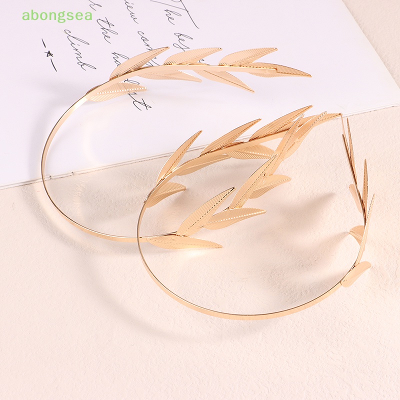 Abongsea Băng Đô Cài Tóc Hình Lá Bằng Kim Loại Màu Vàng Thanh Lịch Cho Cô Dâu