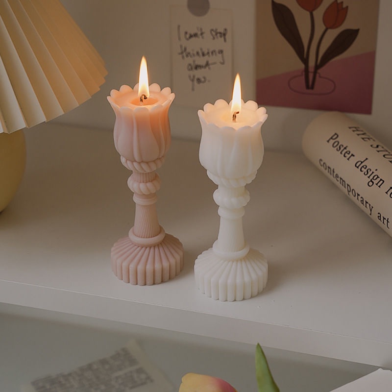 Khuôn silicone Làm Giá Đỡ Đèn Cầy Hình Hoa tulip Kiểu Hàn Quốc Độc Đáo diy