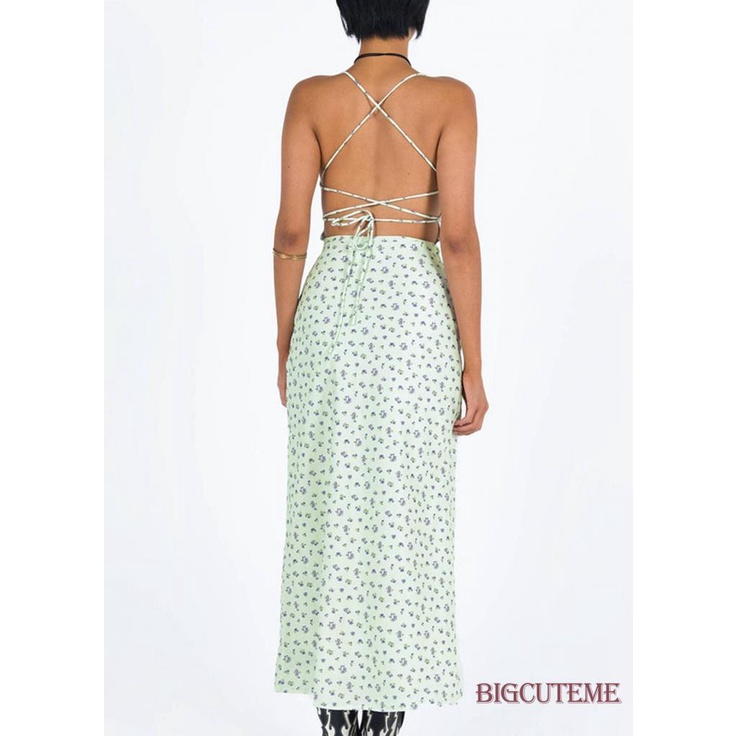 Đầm Hai Dây Mùa Hè Họa Tiết Hoa Hở Lưng Cho Nữ