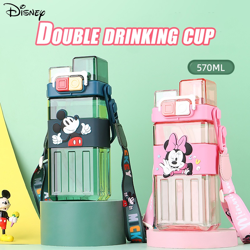 Bình Uống Nước Hai Lớp Hình Vuông Họa Tiết Gấu Dâu Tây Disney Kèm Ống Hút Cho Bé Gái Sinh