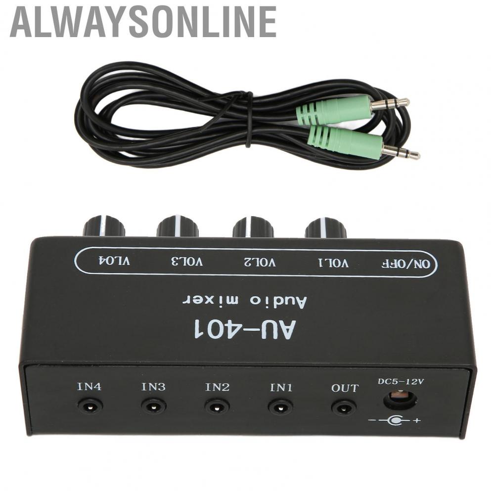 Alwaysonline 4 in 1 Out Mixer  Bass Treble Control Metal Shell 3.5mm Stereo for PC Amplifier