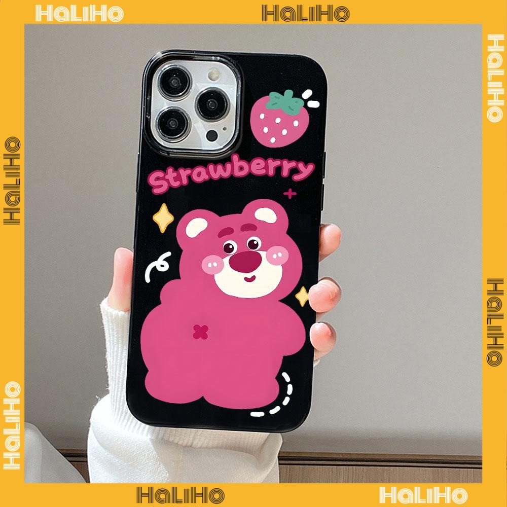 For iPhone 11 iPhone Case Black Glossy TPU Soft Case Shockproof Protection Camera Strawberry and Bear Compatible with iPhone 14 13 Pro max 12 Pro Max 11 xr xs max 7Plus 8Plus
