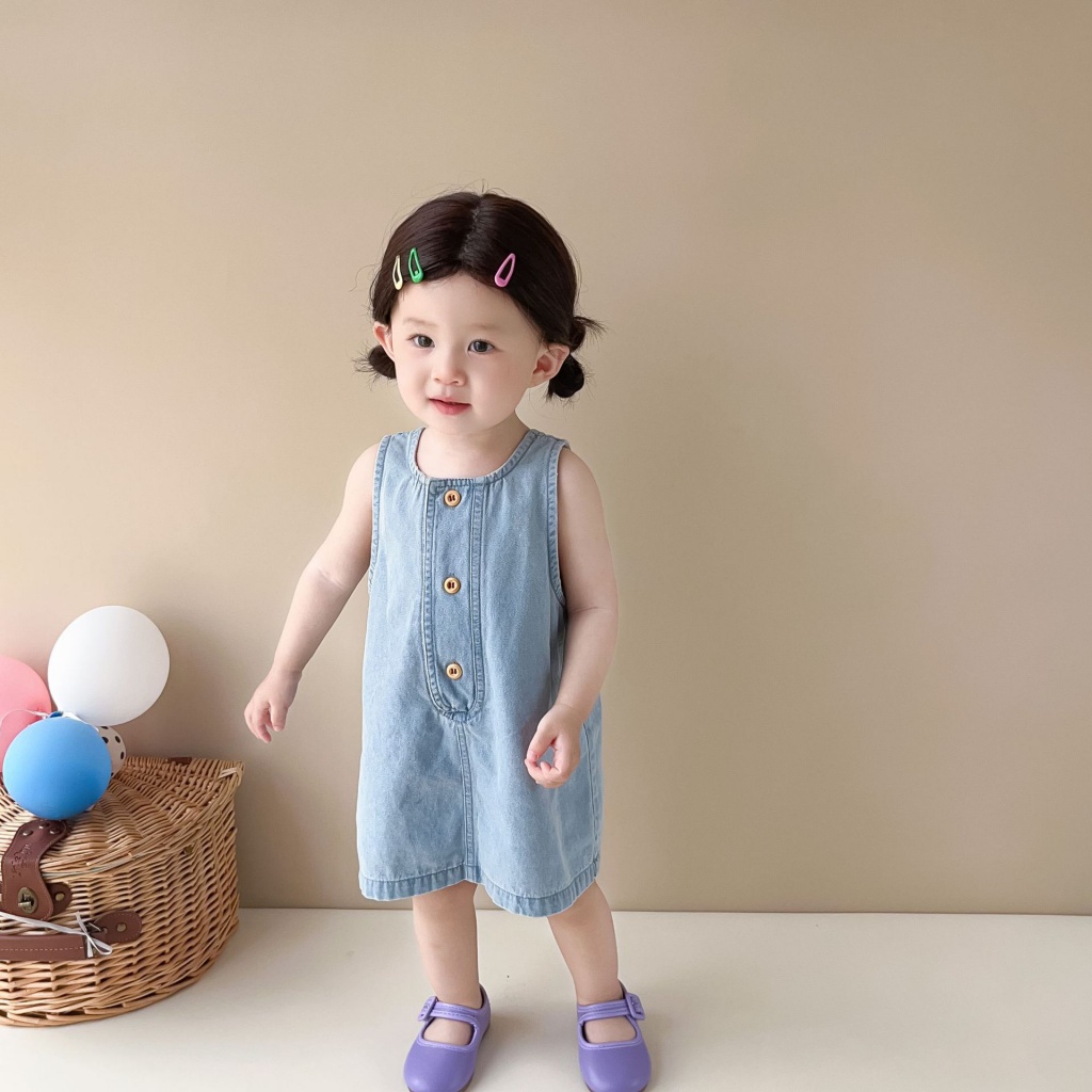 Đầm Denim Sát Nách Mềm Mại Phong Cách Hàn Quốc Thời Trang Mùa Hè Cho Bé Gái 6SCB