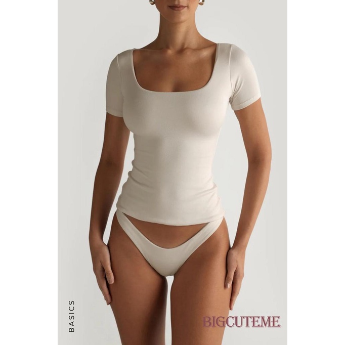 Áo Thun Tay Ngắn Cổ Vuông Màu Sắc Đơn Giản Dành Cho Nữ