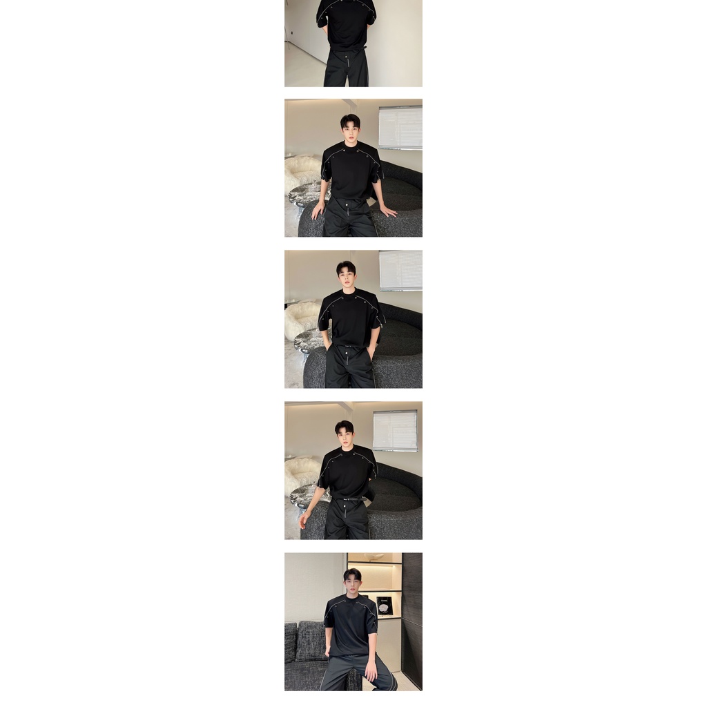 Áo Thun Tay Ngắn Cổ Tròn Dáng Rộng Phối Khóa Kéo Đơn Giản Thời Trang Mùa Hè Cho Nam