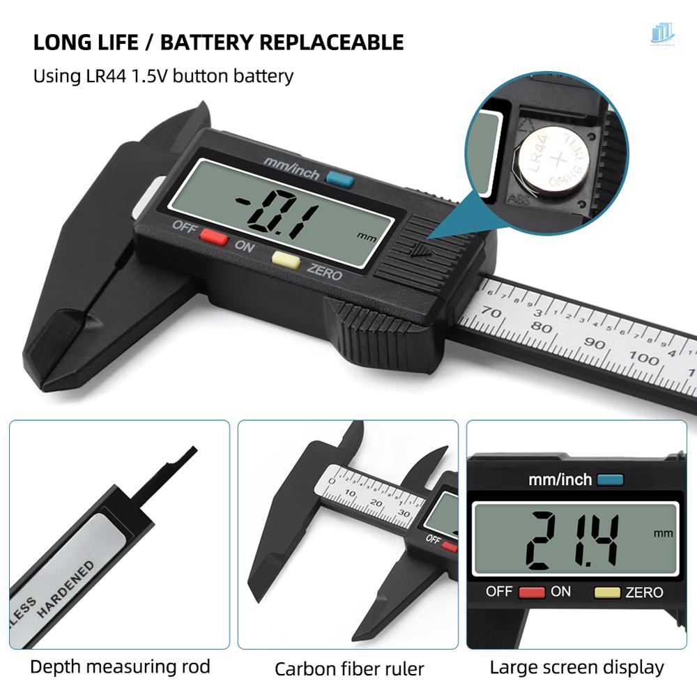 Thước Cặp Điện Tử Thông Minhwatchinone 0-6 Inch / 150mm Màn Hình LCD Bằng Nhựa Sợi Carbon Độ Chính Xác Cao