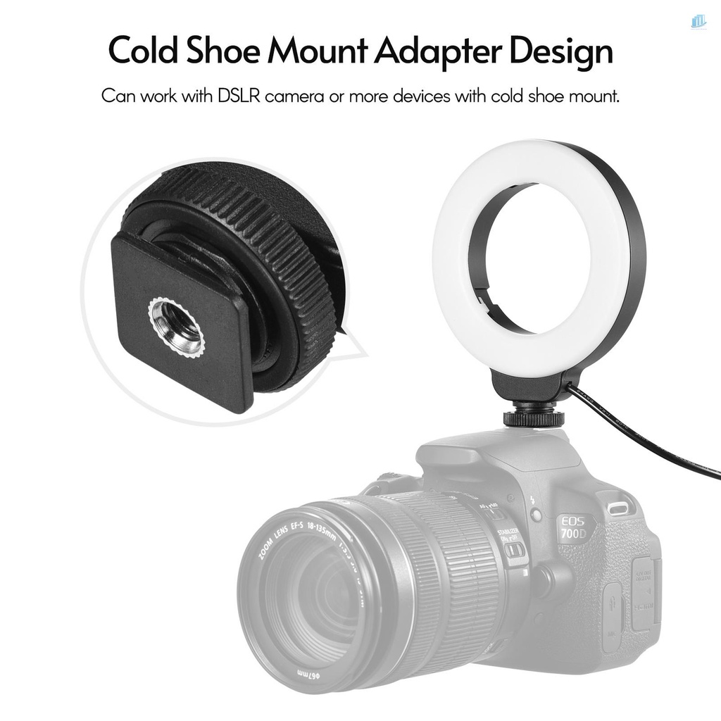 Vòng Đèn LED Mini 4 Inch 3 Chế Độ Sáng 3200K-6500K Kèm Đầu Chuyển Đổi USB Chuyên Dụng Cho Laptop