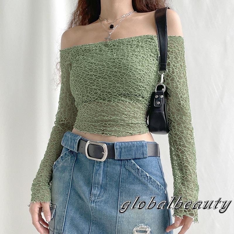 Áo Kiểu Trễ Vai Tay Dài Màu Sắc Đơn Giản Cho Nữ