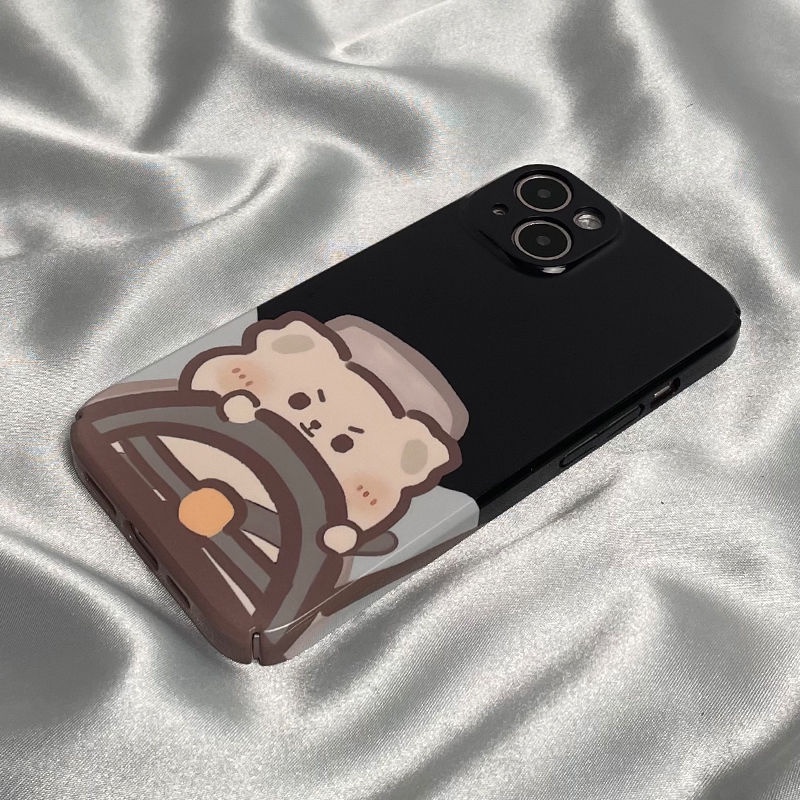 Ốp Điện Thoại Họa Tiết Chú Gấu Lái Xe Dễ Thương Cho iPhone Xplus141114Phim Dán Cứng 13 Phong Cách Mới Cho Cặp Đôi KLMZ