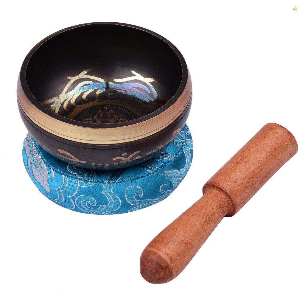 Bộ Bát Hát Tây Tạng Bằng Kim Loại Thủ Công 8.5cm / 3.3inch Có Đệm Mềm (Giao Hàng Ngẫu Nhiên) &amp; Âm Thanh Ngồi Thiền Chakra R