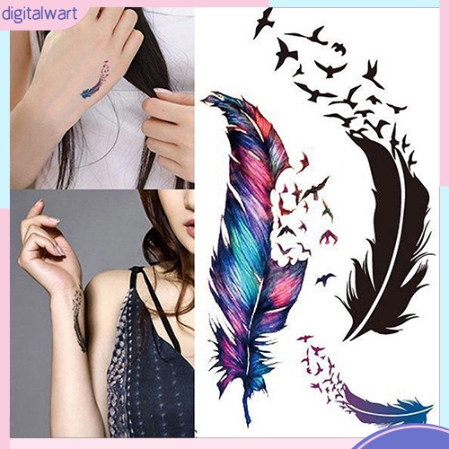 Hình Xăm Dán Họa Tiết Lông Vũ 3D Nhiều Màu Sắc Chống Thấm Nước Có Thể Tháo Rời