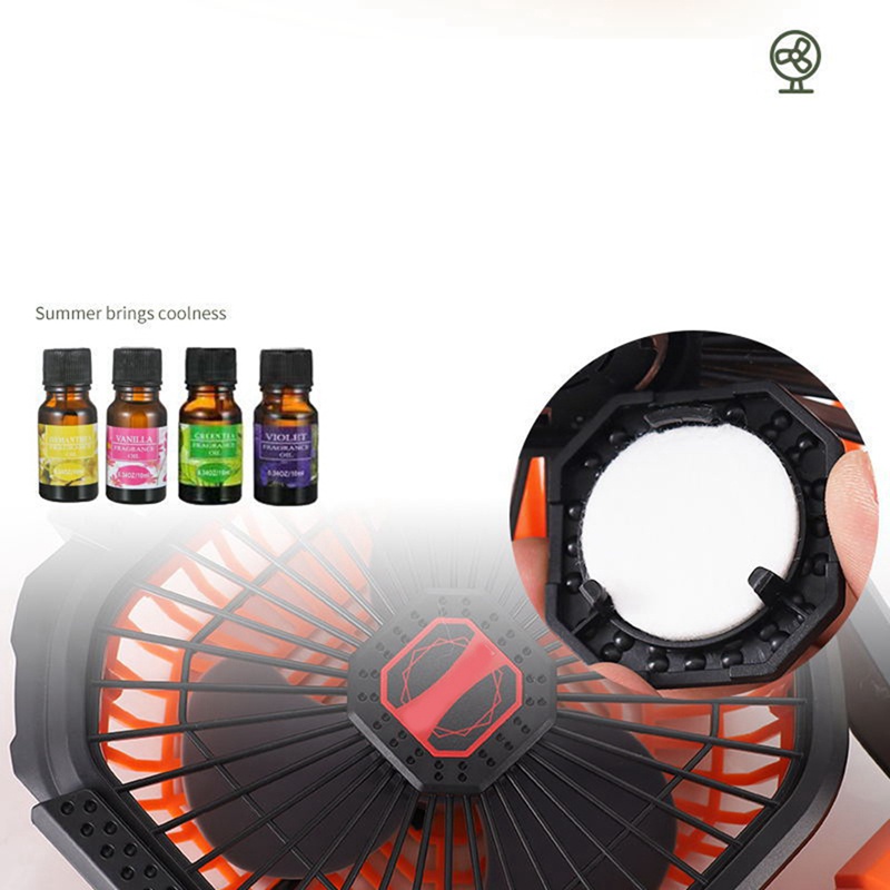 Quạt Cắm Trại Xoay 7800MAh Tích Hợp Đèn LED Có Thể Sạc Lại Kèm Móc Tiện Dụng