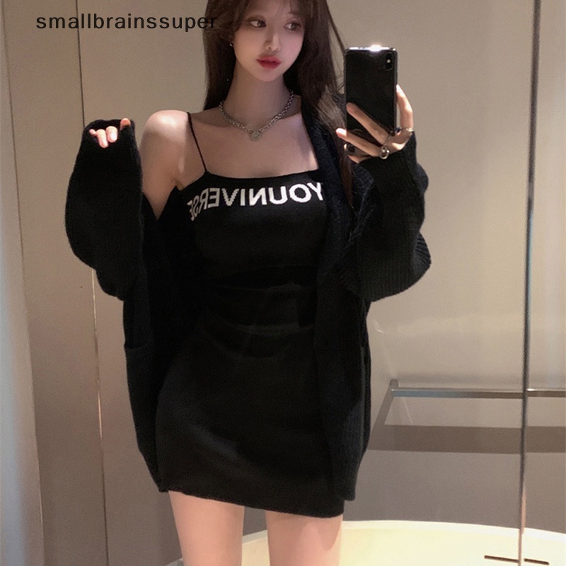 Đầm Dệt Kim Hai Dây Hở Lưng Ôm Dáng Không Tay In Chữ Cho Nữ SBS