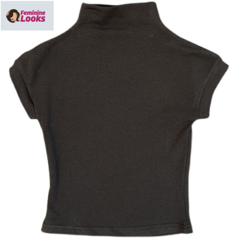 Áo Thun Tay Ngắn Cổ Cao Dáng Ôm Quyến Rũ Trẻ Trung Cho Bạn Gái