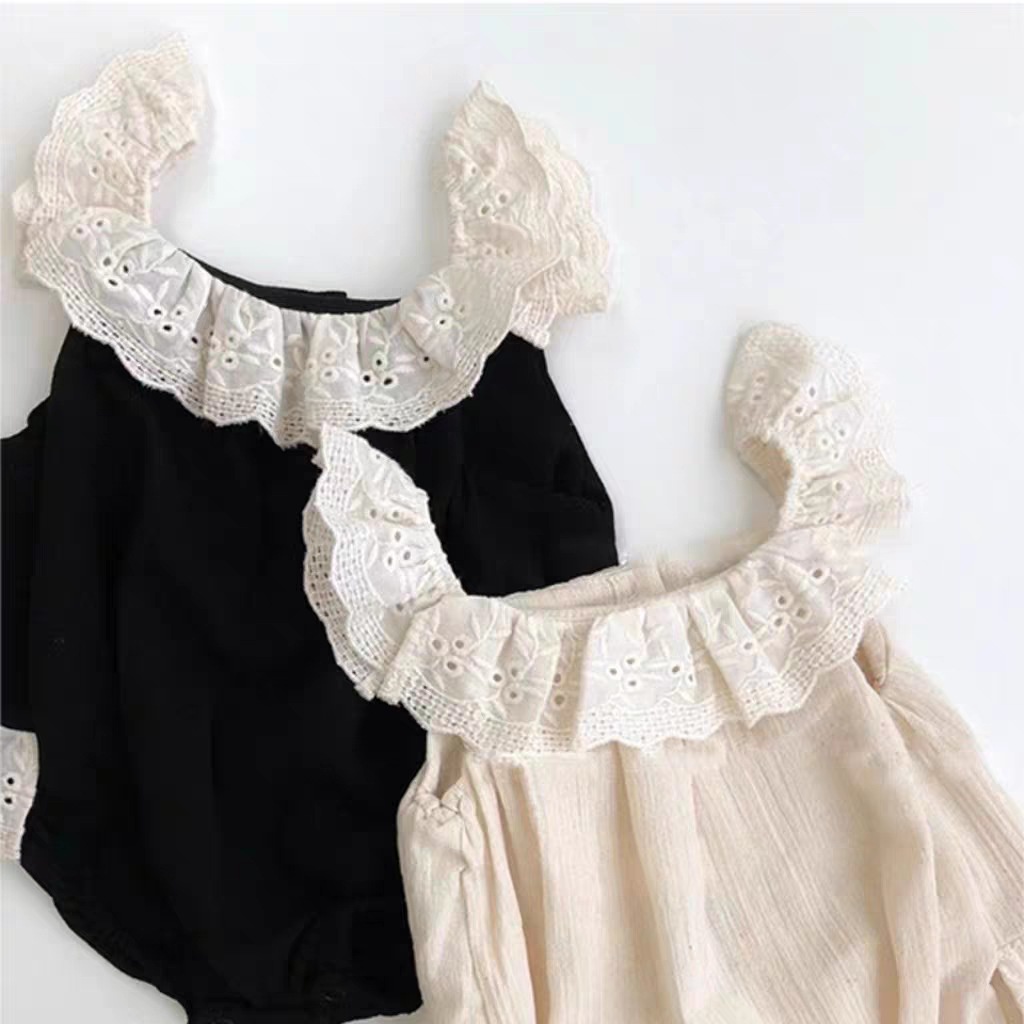 Bộ Áo Liền Quần Tam Giác Cổ Tròn Tay Bay Phối Ren Phong Cách Phương Tây Thời Trang Mùa Hè Dễ Phối Đồ Cho Bé Gái MFOV
