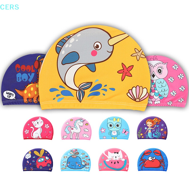 Mũ Bơi Co Giãn In Họa Tiết Hoạt Hình Dễ Thương Bảo Vệ Tai Cho Bé RS