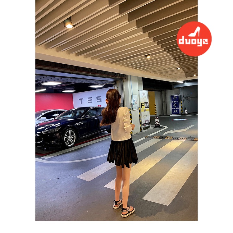 Duoya Tóc Thẳng ~ [Hàng Có Sẵn] Giày Sandal Đế Bệt Dày Quai Dây Xích Thời Trang Mùa Hè Cho Nữ