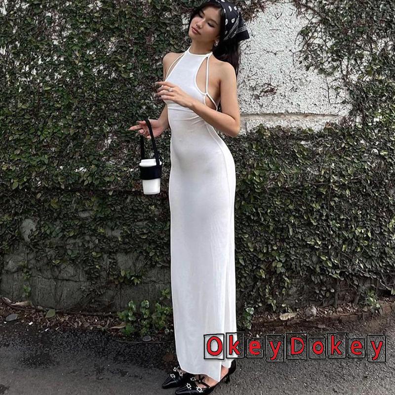 Đầm Cổ Yếm Không Tay Hở Lưng Màu Trơn Dành Cho Nữ