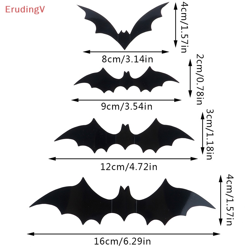 Bộ 12 Miếng Dán Tường Trang Trí Halloween Hình Dơi 3D Bằng PVC Màu Đen DIY