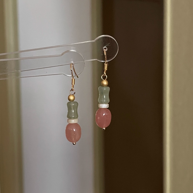 Khuyên Tai Kẹp Vành Tai Bằng Tre Đính Đá Ngọc Bích Phong Cách Trung Hoa Cổ Điển Sang Trọng