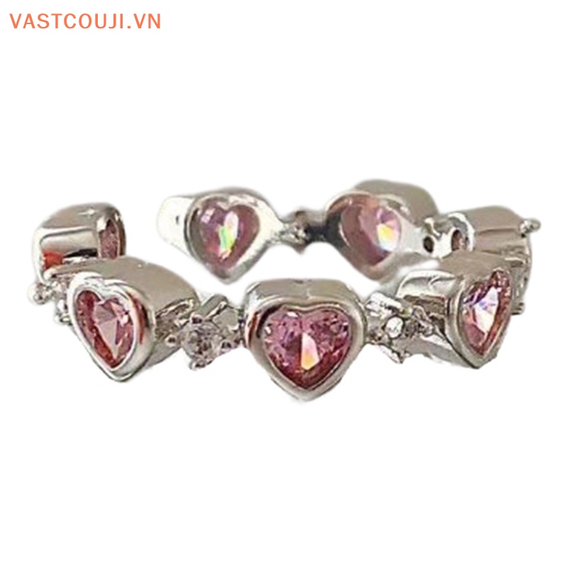 Nhẫn Dạng Mở Hình Trái Tim Mắt Mèo Màu Hồng Phong Cách Gothic Thời Trang Sáng Tạo Thích Hợp Làm Quà Tặng Cho Bạn Nữ VN