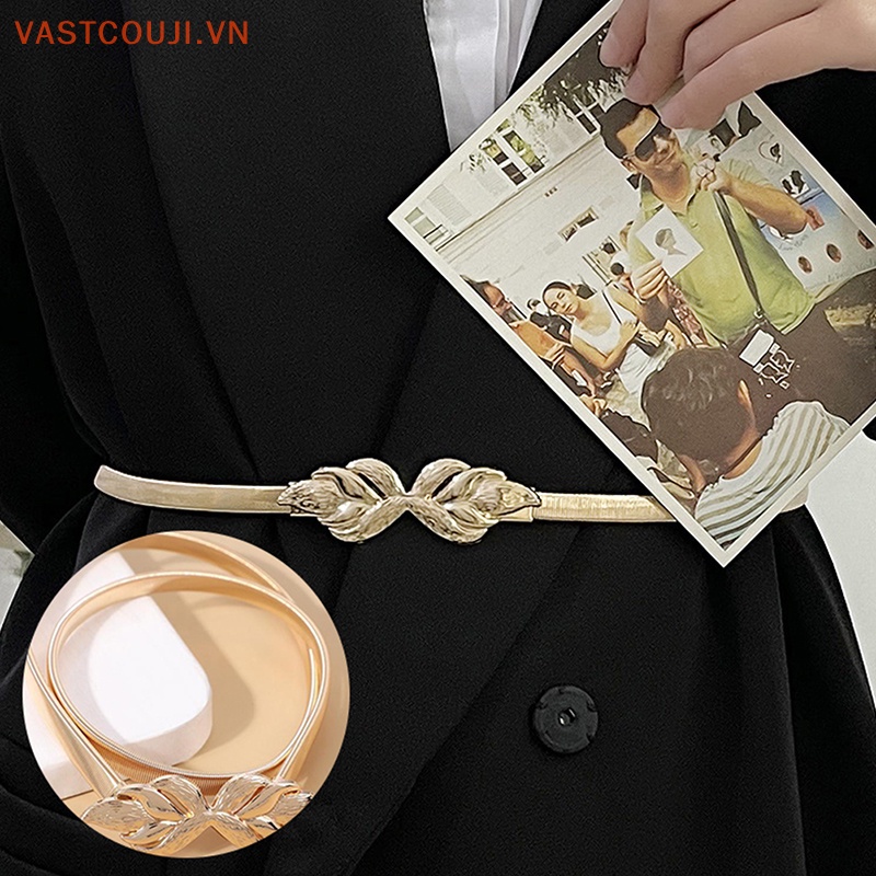 Thắt Lưng Co Giãn Đính Nơ Màu Vàng Kim Thời Trang Cho Nữ