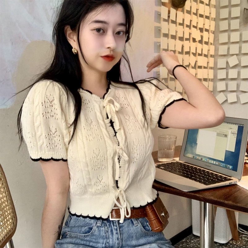 COZOK Áo Thun Dệt Kim Ngắn Tay Dáng Ôm Cột Dây Thời Trang Trẻ Trung