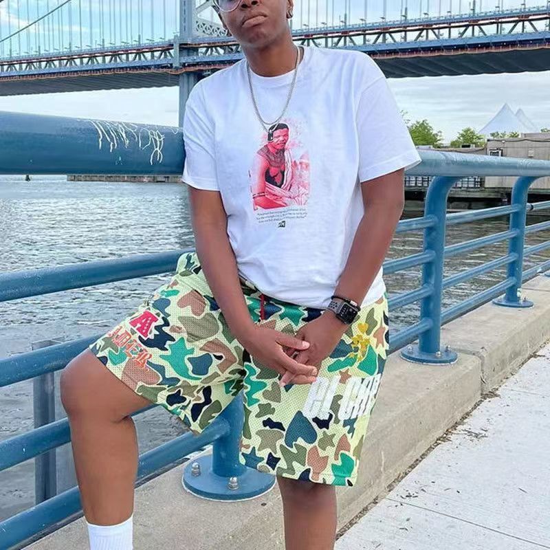 Quần Short Thể Thao Họa Tiết Rằn Ri Phong Cách Đường Phố Mỹ