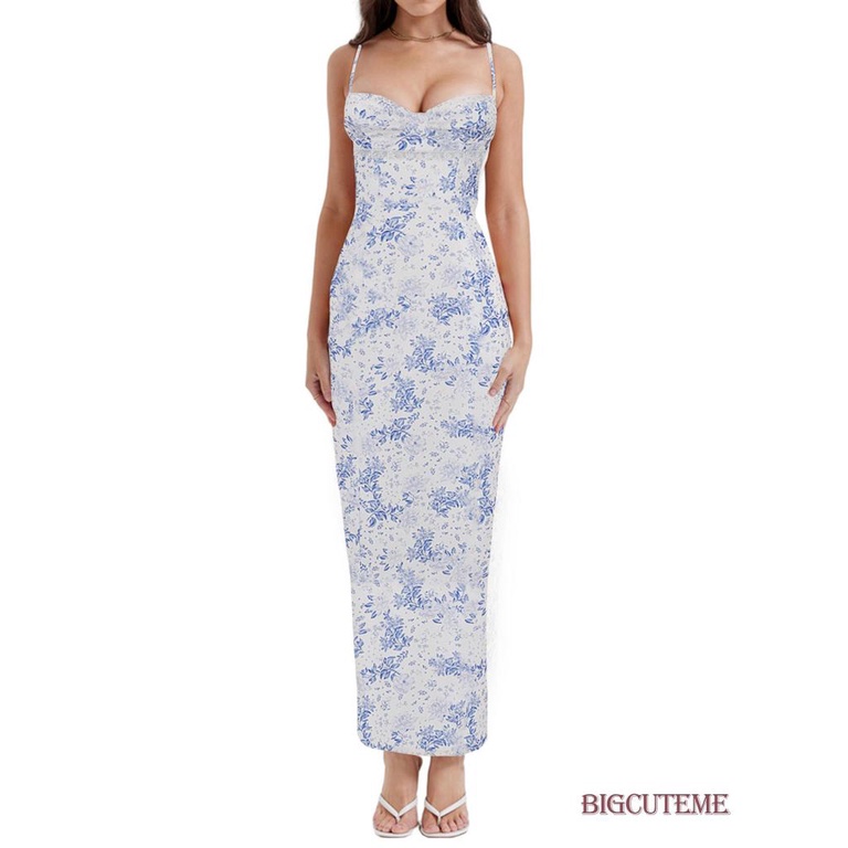 Đầm Hai Dây Dáng Dài Họa Tiết Hoa Hở Lưng Thời Trang Mùa Hè Cho Nữ