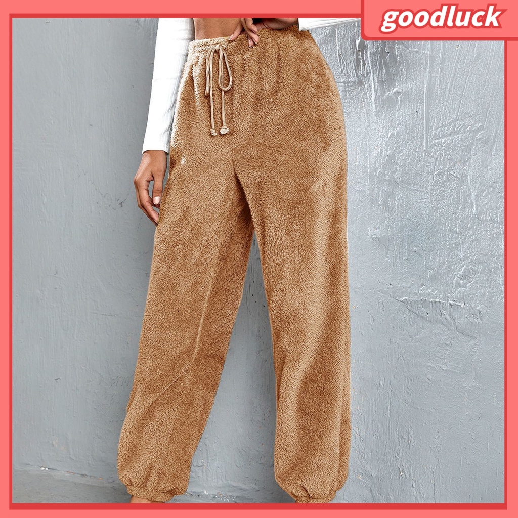 [ULK] Quần Nhung Lông Mềm Mại Lưng Thun Rút Dây Hai Mặt Màu Trơn Đường Phố