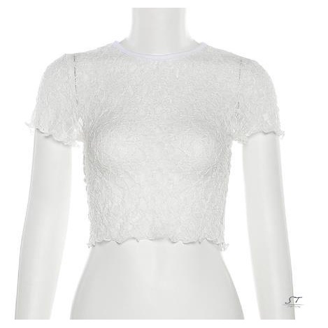 Áo Ren Ngắn Tay Cổ Tròn Xuyên Thấu Thời Trang Mùa Hè Dành Cho Nữ CY03