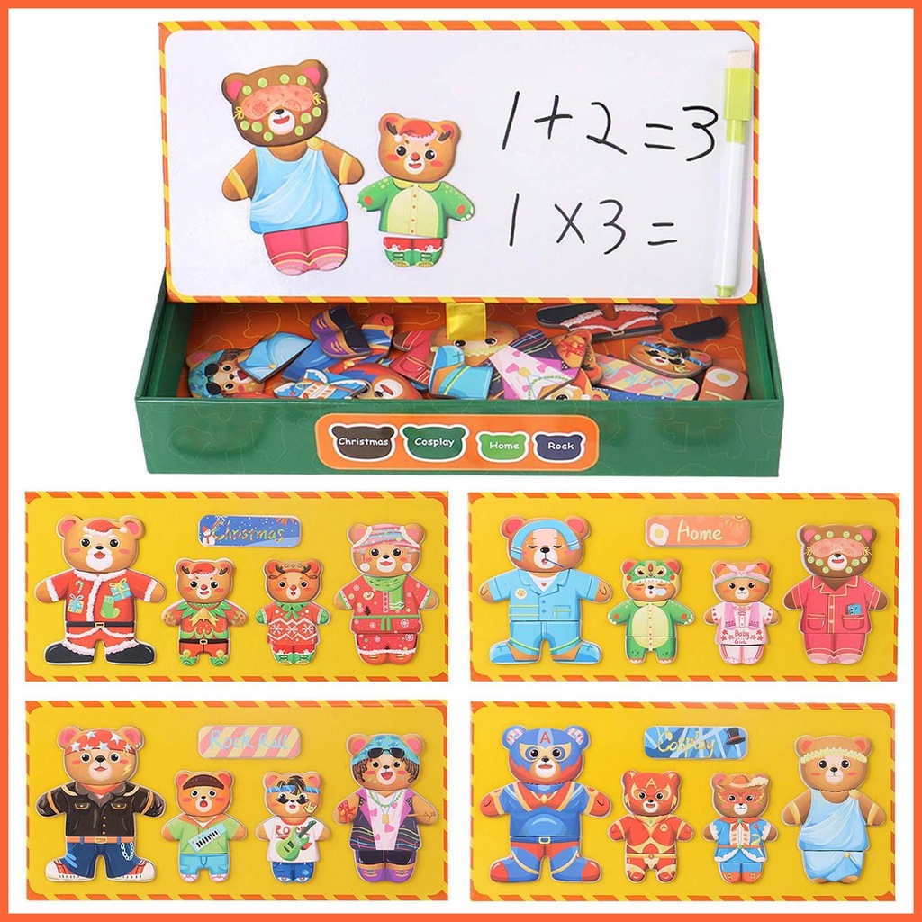 Bộ Đồ Chơi Xếp Hình Gia Đình Gấu Nam Châm Sáng Tạo Cho Bé