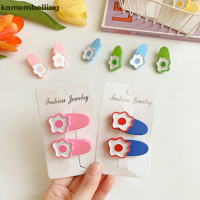 Set 2 Kẹp Tóc Hình Bông Hoa Màu Kẹo Ngọt Dễ Thương Cho Nữ