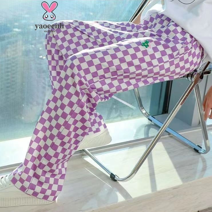 【YAOEENH】Quần Dài Ống Rộng Chống Muỗi 100-160cm Họa Tiết Sọc Caro Phong Cách Hàn Quốc Cho Bé Gái