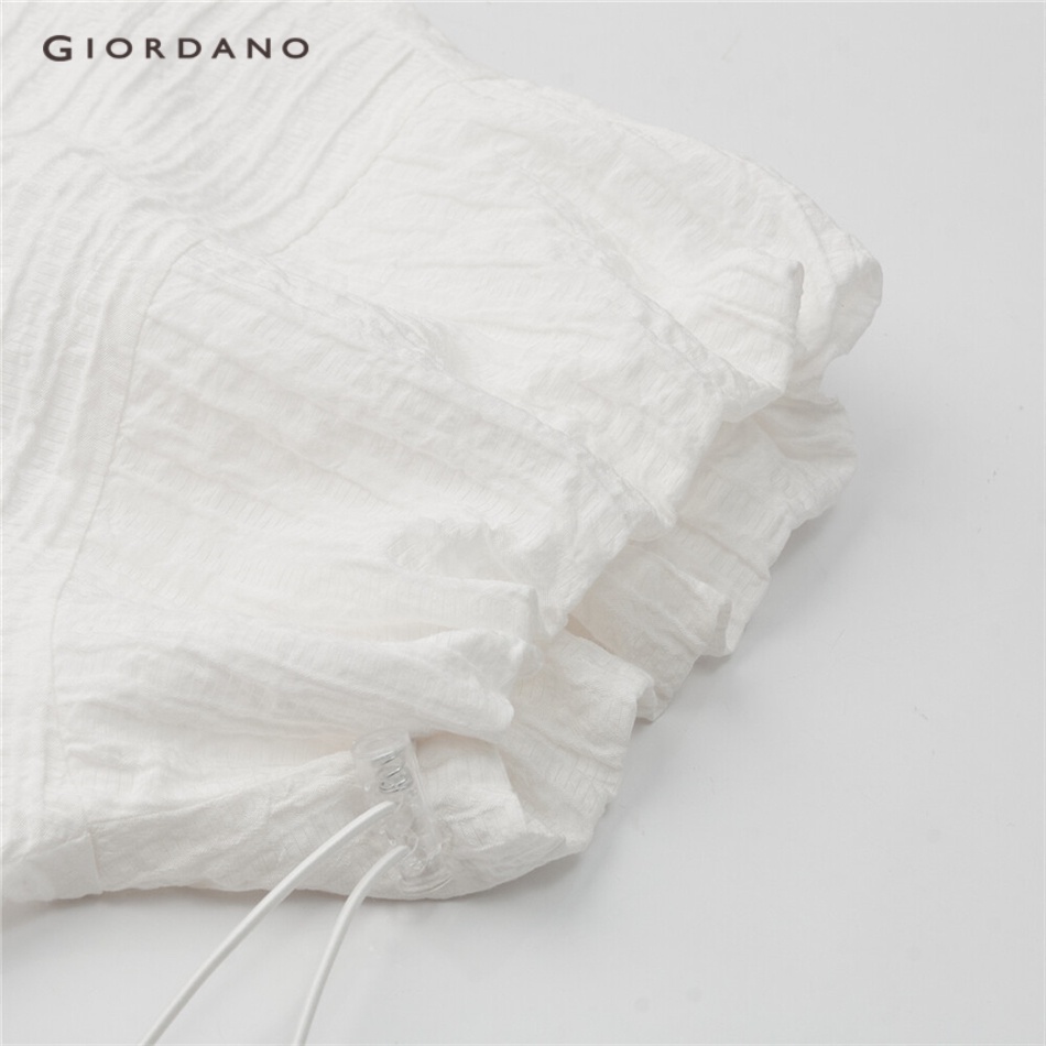 GIORDANO WOMEN Mockneck ribbon short sleeve shirt 18343904
