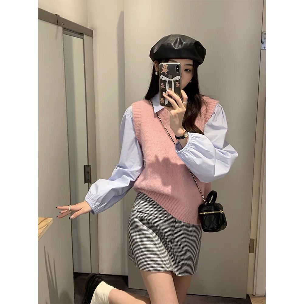 Áo Dệt Kim Sát Nách Cổ Tròn Màu Hồng Dễ Thương Cho Nữ