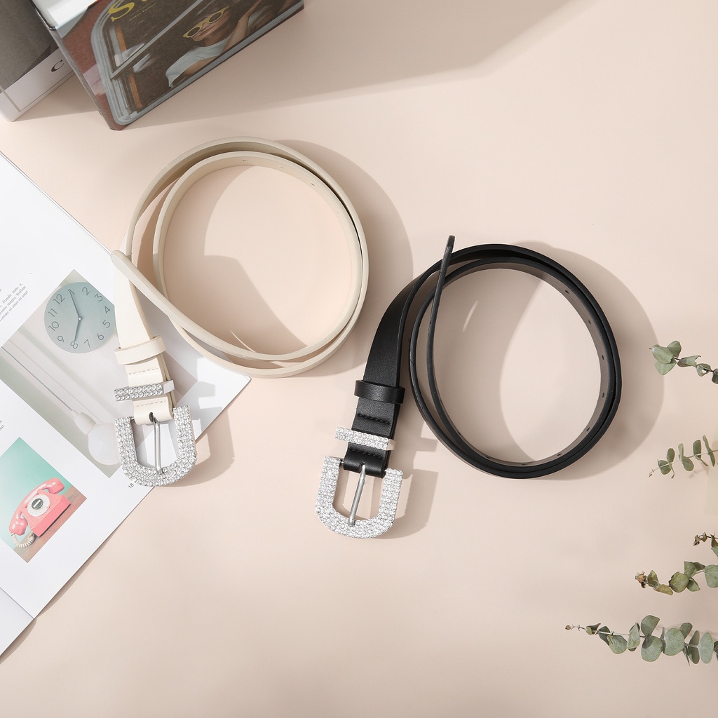 Haimeikang Thắt Lưng Khóa Vuông Chữ D Đính Đá Thời Trang Cho Nữ