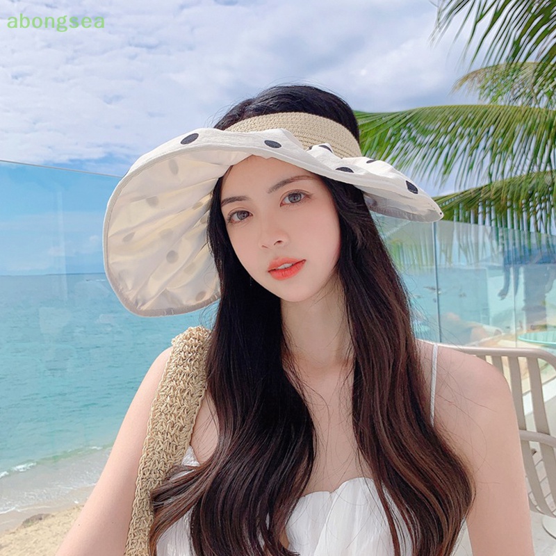 Mũ Rộng Vành Chống Nắng Tia UV Họa Tiết Chấm Bi Có Thể Gập Lại Dành Cho Nữ