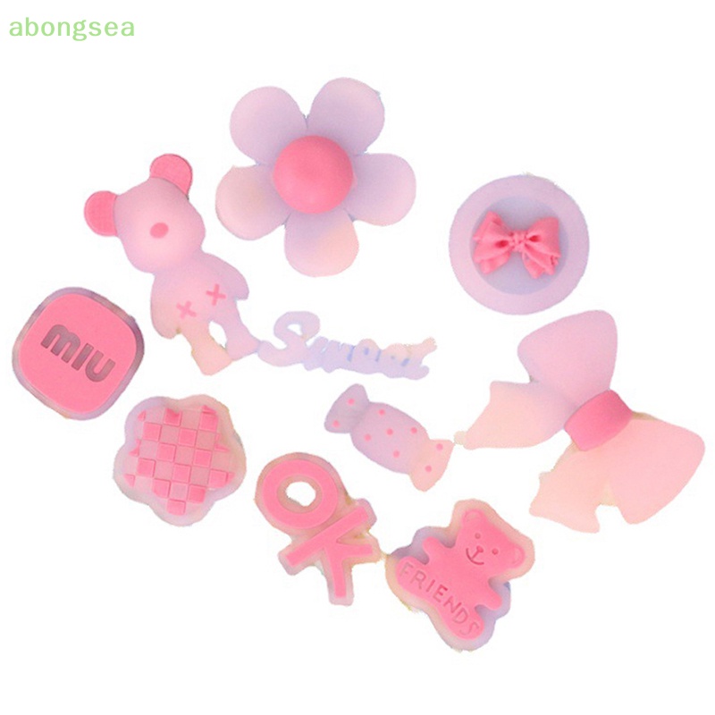 Set 5 Miếng Dán PVC Mềm Màu Hồng Dạ Quang Họa Tiết Hoạt Hình Dùng Trang Trí Ốp Điện Thoại DIY