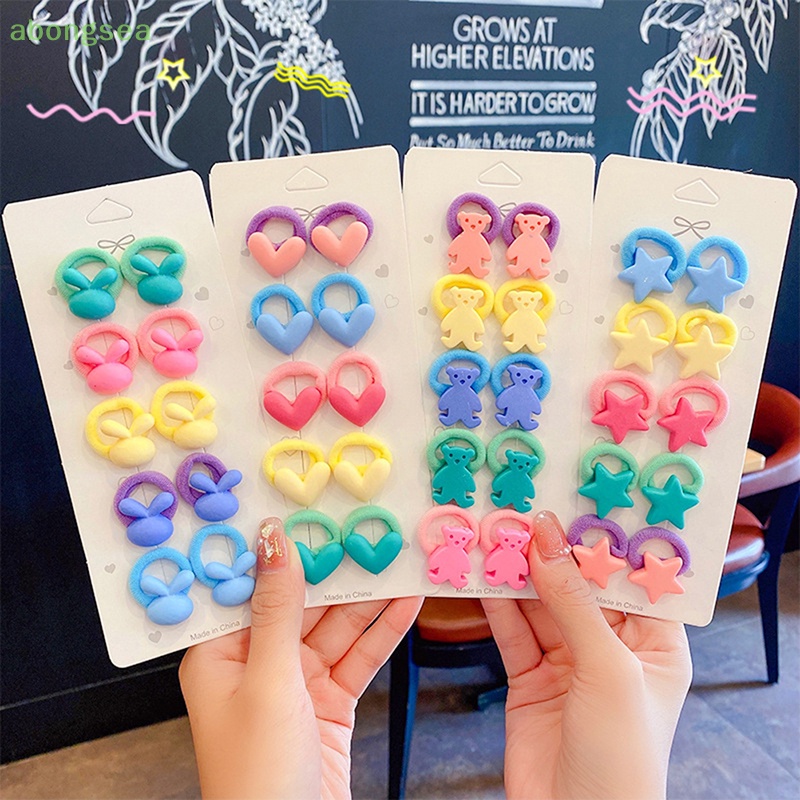 1 Bộ Dây Buộc Tóc Co Giãn Màu Kẹo Ngọt Ngào Dễ Thương Cho Bé Gái