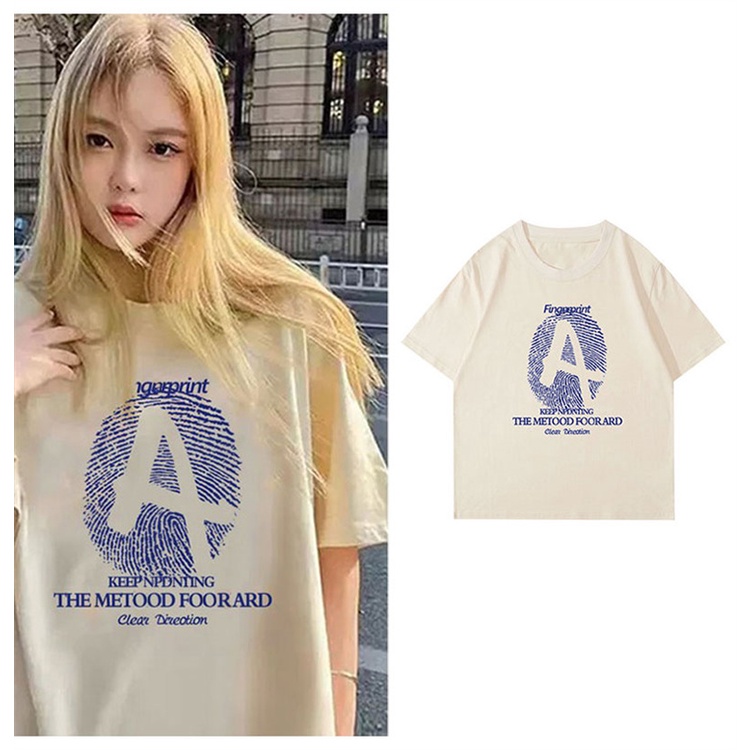 Áo Thun 100% Cotton Tay Ngắn Cổ Tròn In Họa Tiết Phong Cách Hàn Quốc Cho Nữ