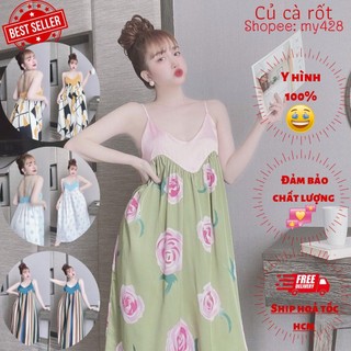 Váy lụa - váy ngủ lụa thiết kế cổ tim dáng suông mềm mịn thoáng mát
