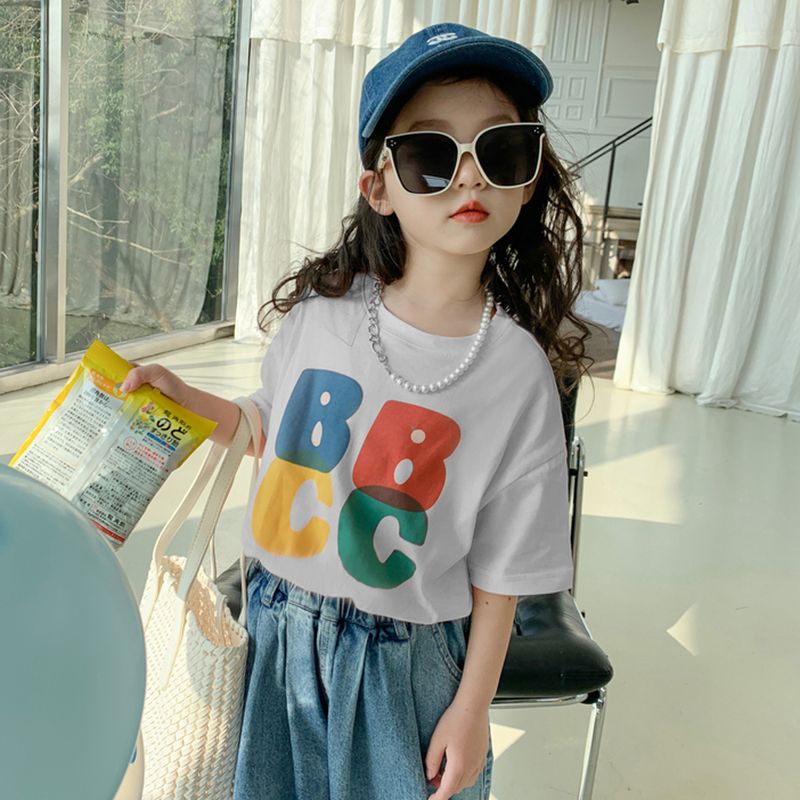 Áo Thun 100% Cotton Tay Ngắn In Họa Tiết Thời Trang Xuân Hè Dành Cho Bé Gái