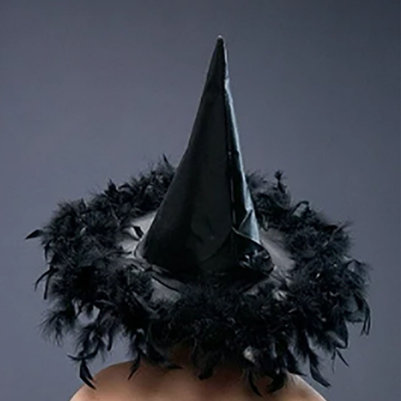 Mũ Phù Thủy Đính Lông Vũ Hóa Trang Halloween