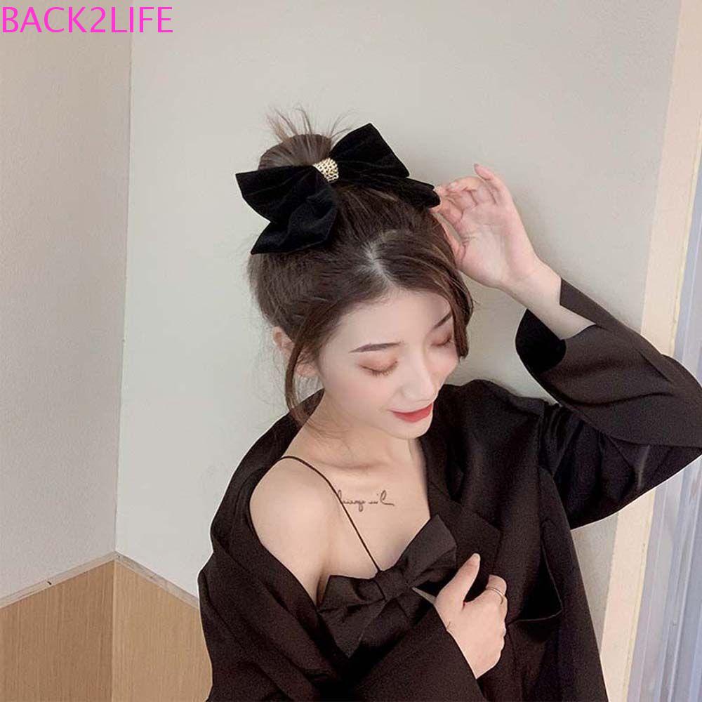 Set 2 Kẹp Tóc Hình Nơ Bằng Nhung Phối Dây Xích Kim Loại Trang Trí Nơ Lưng Thanh Lịch Dành Cho Bạn Nữ