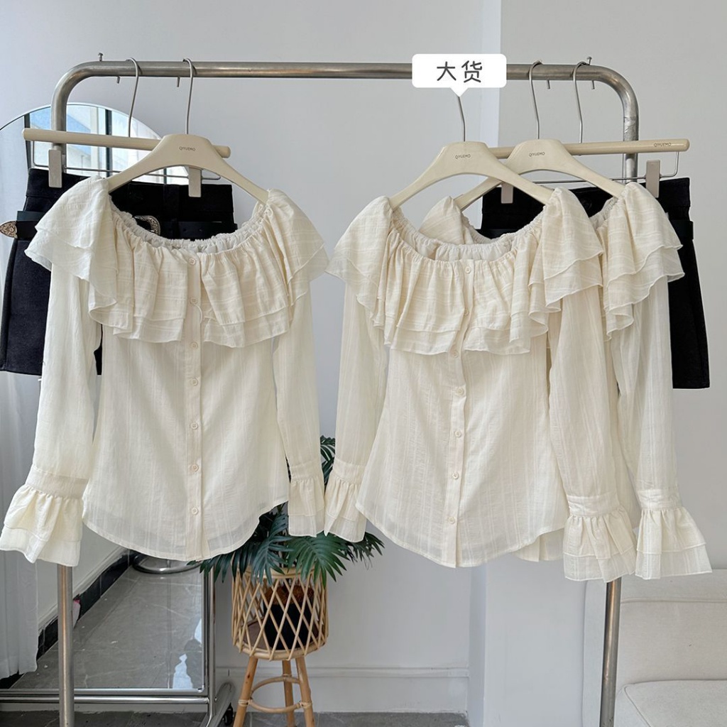 [F &amp; X] Áo Sơ Mi Voan Xếp Nếp Nhẹ Nhàng Cỡ Lớn Eo Hẹp Cao Phong Cách Pháp Cho Nữ