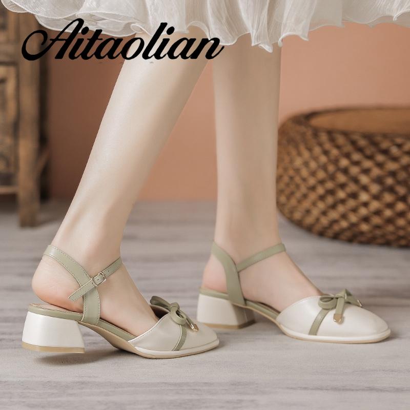 Giày Cao Gót Da Mềm 3.5Cm Thắt Nơ Đính Ngọc Trai Thời Trang Cho Nữ