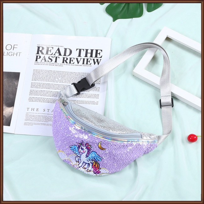 Túi Đeo Hông Bằng Da Pu Hình Kỳ Lân Đính Kim Sa Thời Trang Dành Cho Trẻ Nhỏ