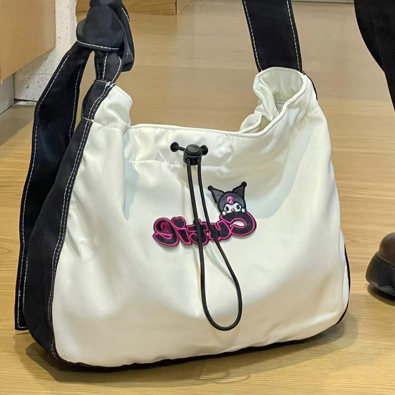 Túi tote Vải canvas Đeo Vai Dây Rút Màu Sắc Tương Phản Sức Chứa Lớn Dễ Phối Đồ Cho Nữ